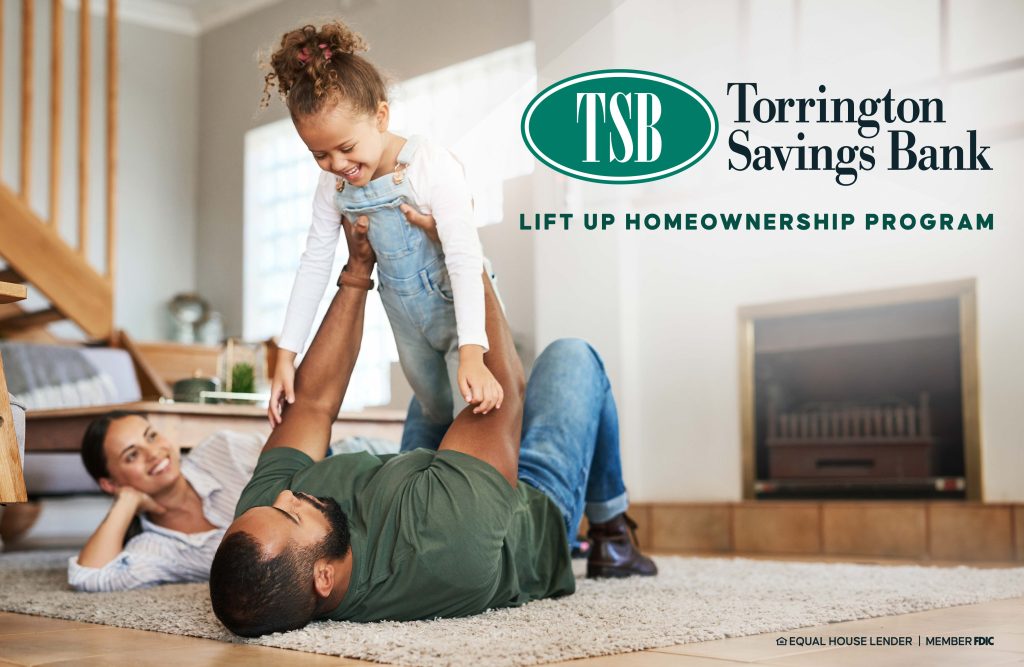 Image of family in new home with TSB logo announcing participation in Lift Up Program